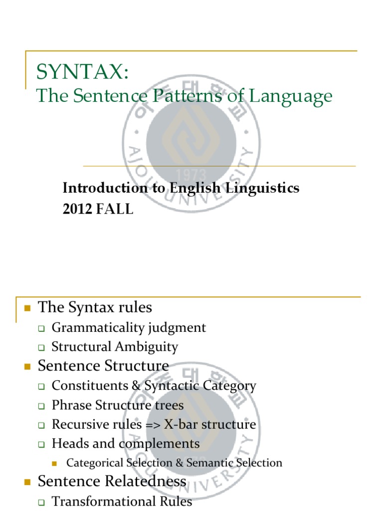 7 Syntax 1 | PDF | Phrase | Syntax