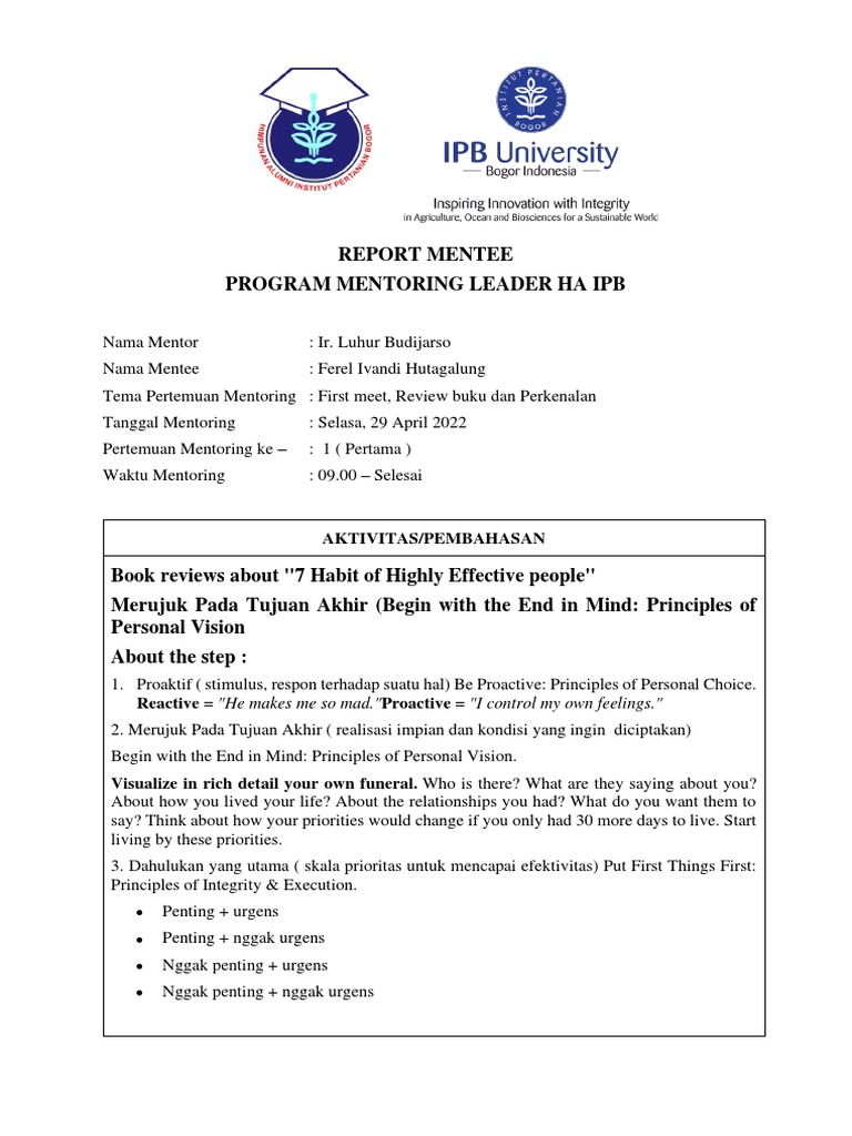 REPORT MENTEE MENTORING LEADER Meet One | PDF | Psychology ...
