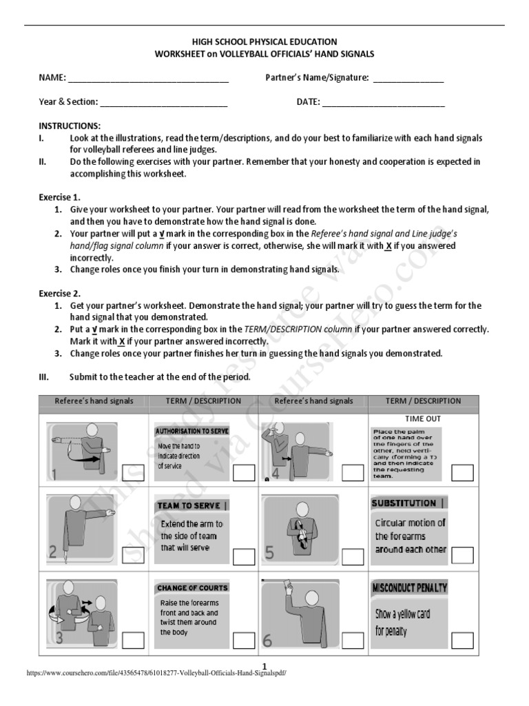 Volleyball Officials Hand Signals PDF Hobbies Leisure