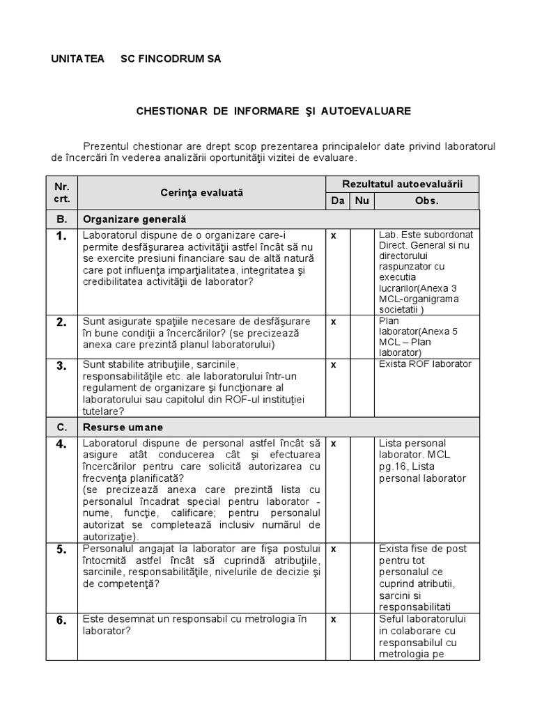 Chestionar Autoevaluare | PDF