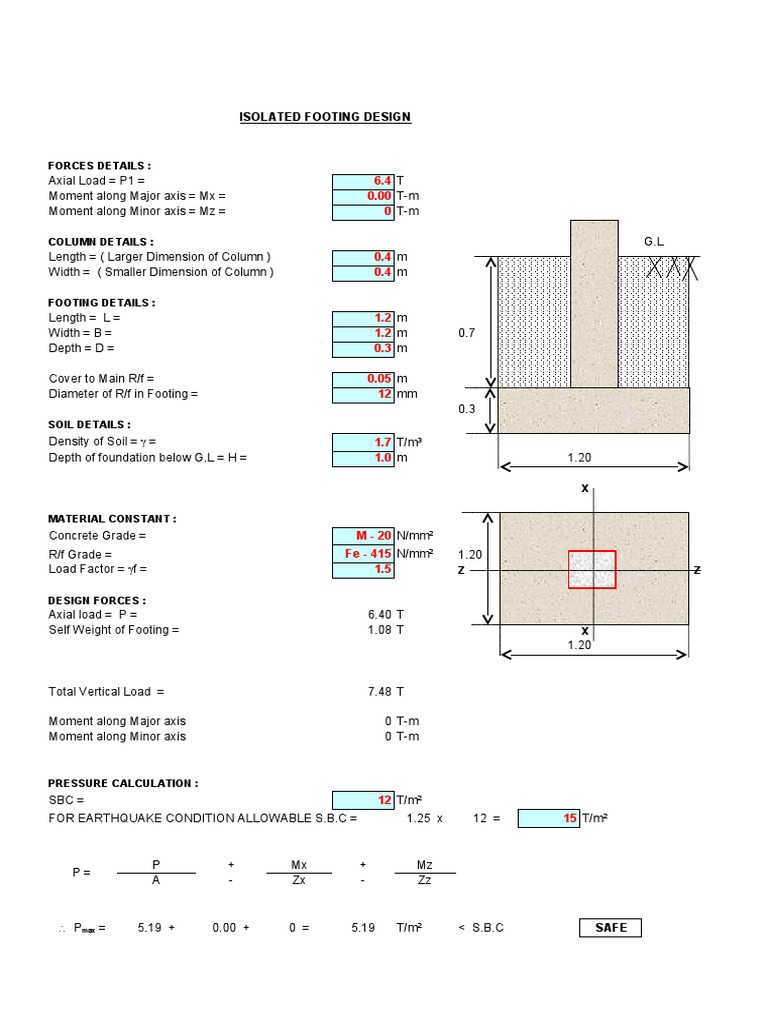 Isolated Footing Design Specifications | PDF