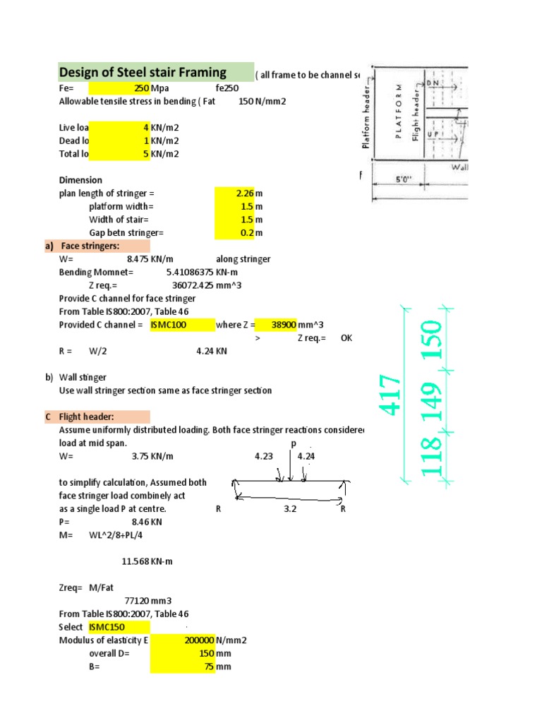 Steel Staircase Design Calculations | PDF | Bending | Classical Mechanics