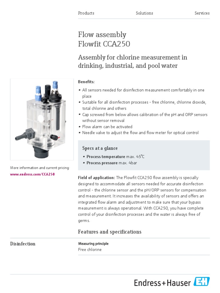 Flowfit CCA250 Chlorine Analyzer Assembly | PDF | Sensor | Poly(Methyl ...