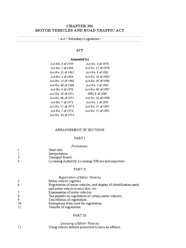 An Overview of the Motor Vehicles and Road Traffic Act Establishing