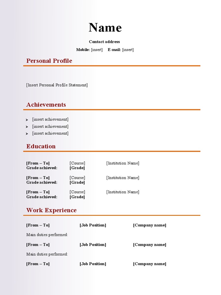 Fashion CV Template PDF