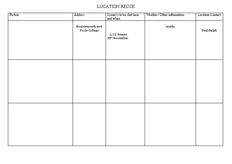Bournemouth Location Recce Details | PDF
