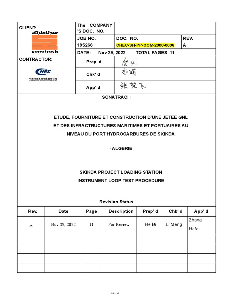 Loop Test Procedure PDF Specification (Technical Standard) Switch