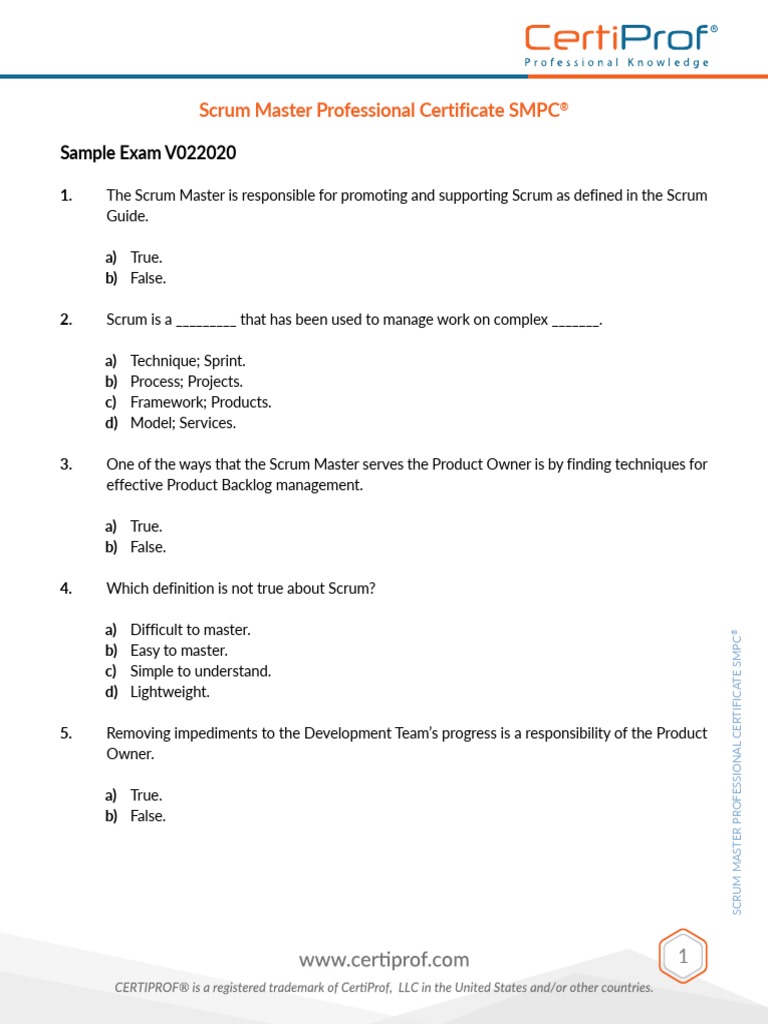 Sample+Exam+1+SMPC®+(V022020A)+EN | PDF | Scrum (Software Development ...