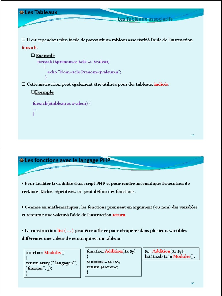 Introduction aux Tableaux et Fonctions PHP | PDF | Classe (informatique ...