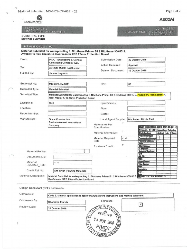 Awazel PU Flex Sealant Submittal | PDF