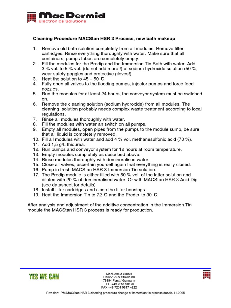 Macstan Hsr 3 Cleaning Procedure Change Of Immersion Tin Bath Pdf