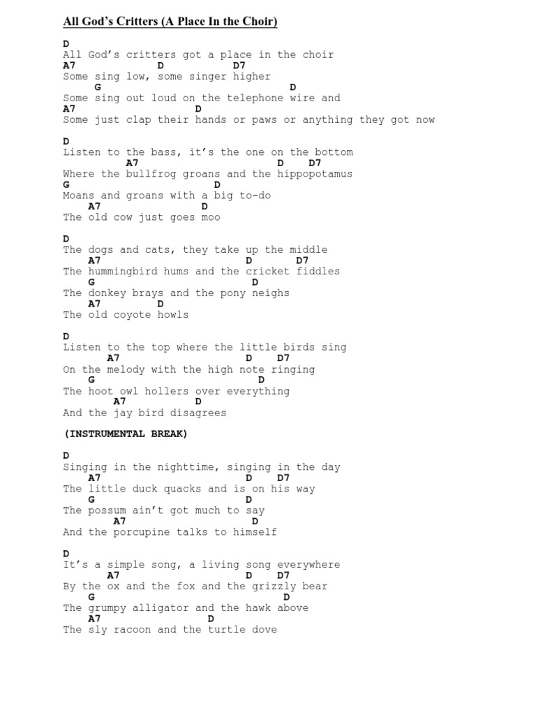 All Gods Critters In D Pdf