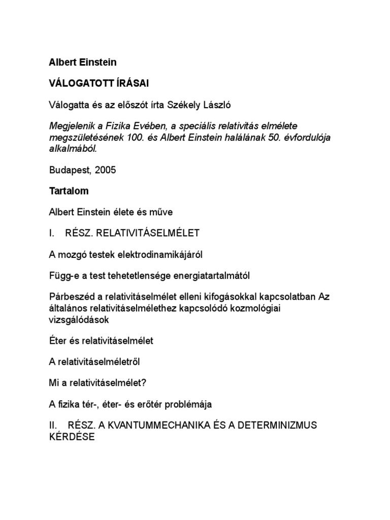 Albert Einstein - Albert Einstein Válogatott Írásai | PDF