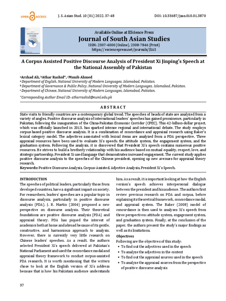 A Corpus Assisted Positive Discourse Analysis of President Xi . | PDF ...