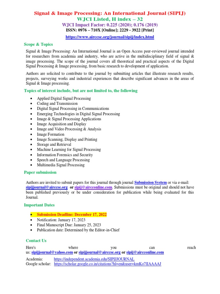 Signal & Image Processing Journal Overview | PDF | Academic Journal ...