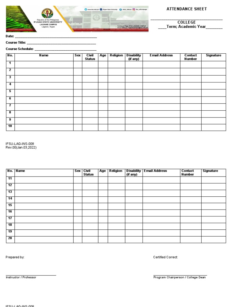 ISO Attendance Sheet | PDF
