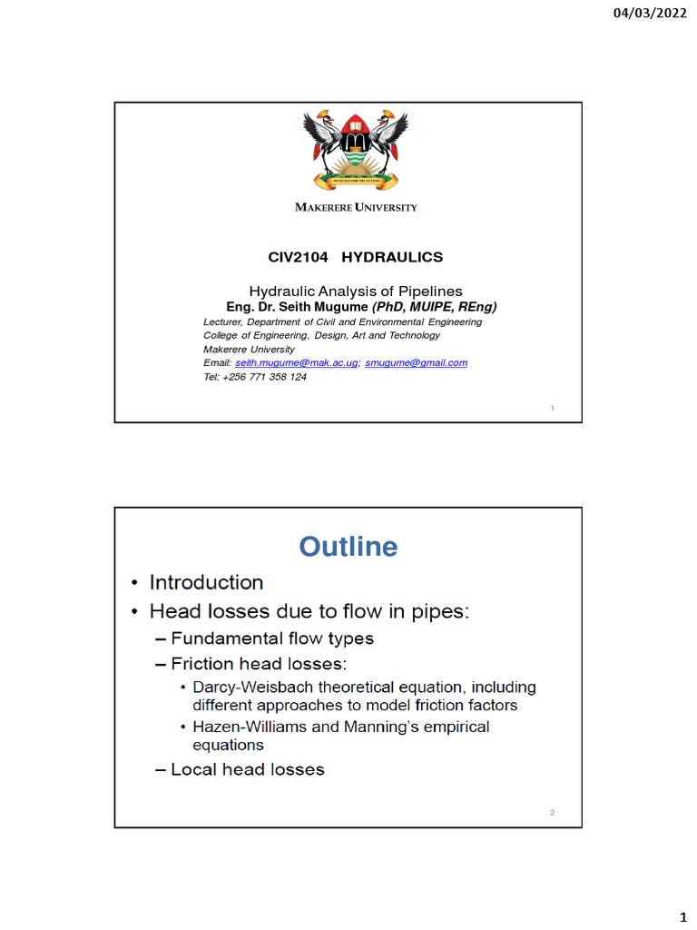 Hydraulic Analysis of Pipeline Flow | PDF | Reynolds Number | Hydraulic ...