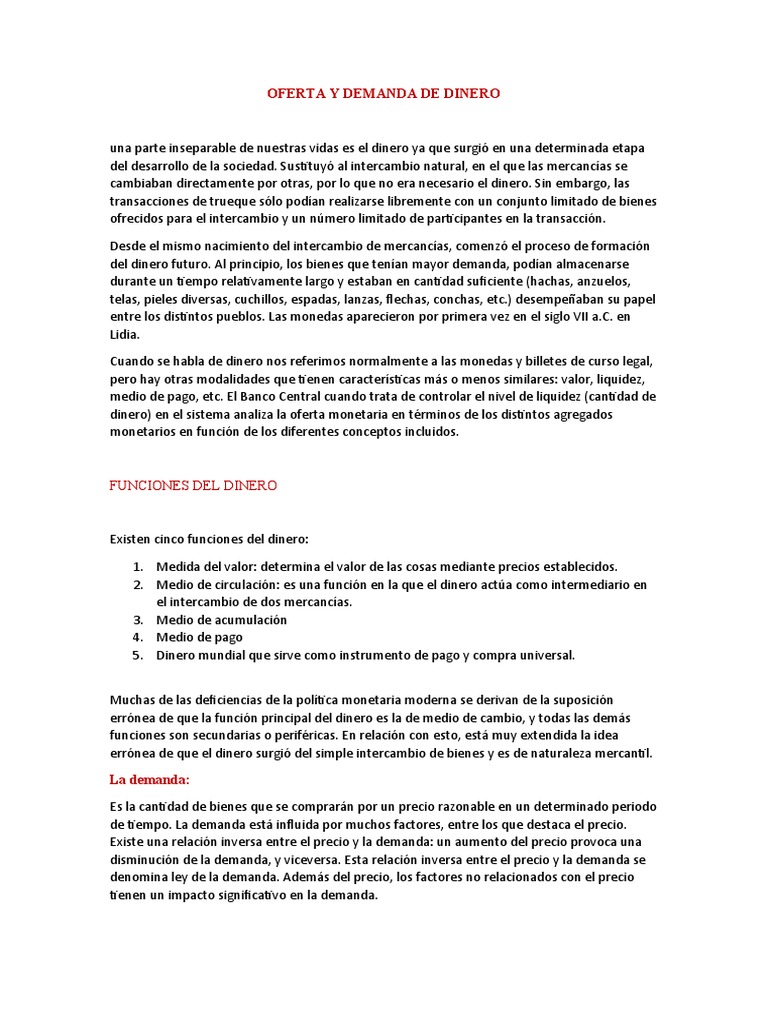 Oferta y Demanda de Dinero | PDF