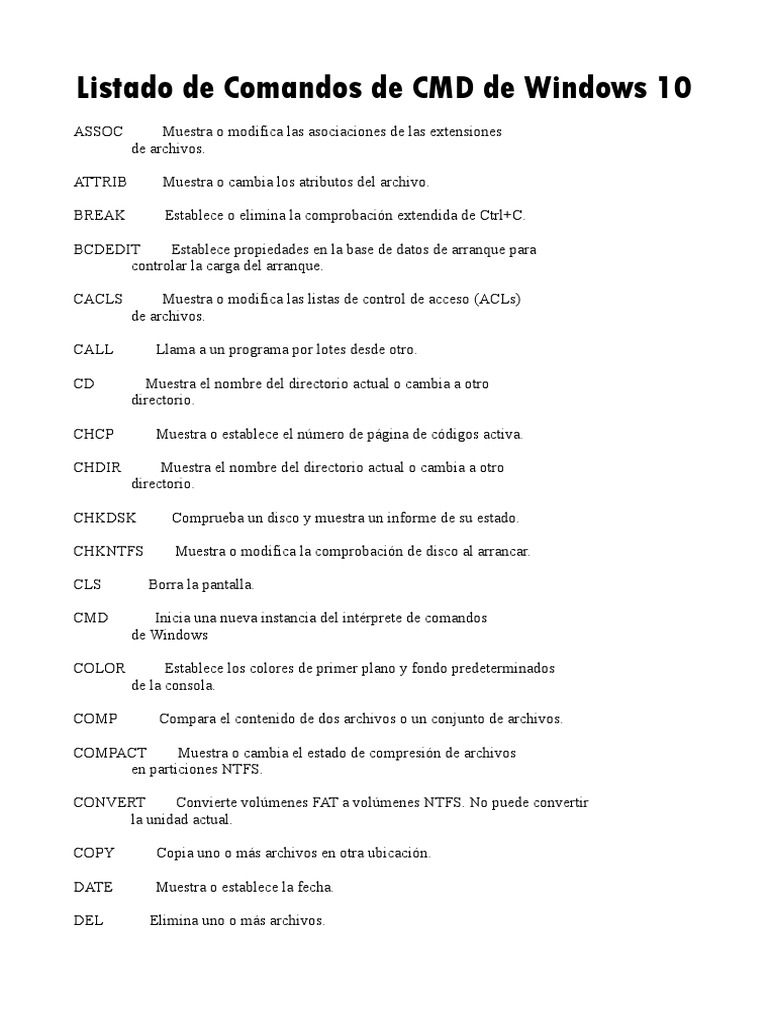 Comandos CMD Esenciales para Windows 10 | PDF | Archivo de computadora ...