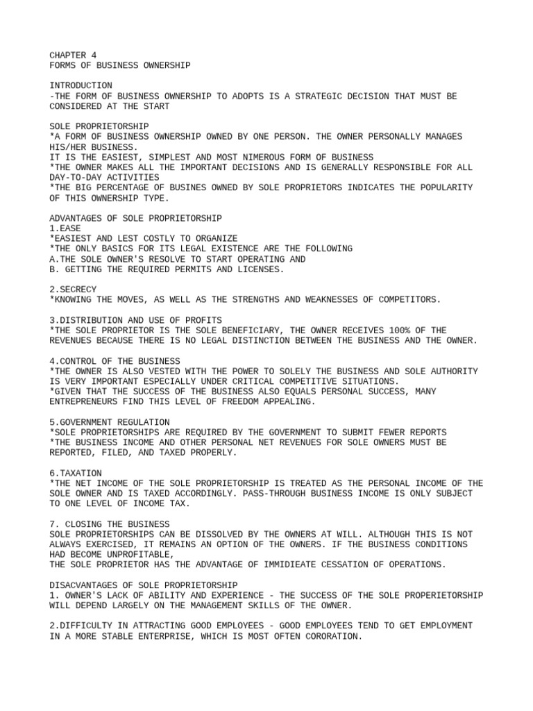 Chapter 4 Pdf Sole Proprietorship Corporations
