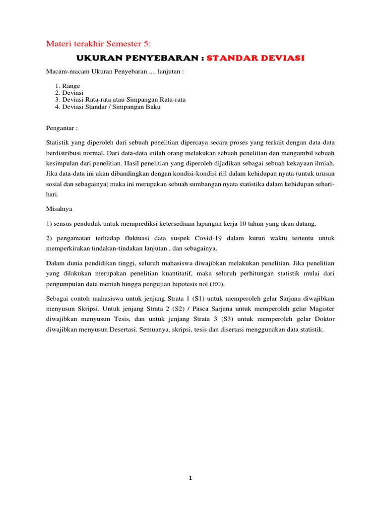 Contoh dan Penjelasan Standar Deviasi | PDF