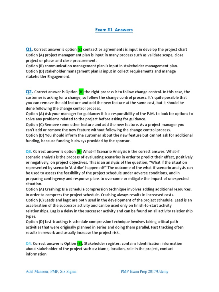 Exam 1 Answers | PDF | Project Management | Risk