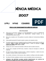 Prova Residencia Médica UFRJ 2007 Conhecimentos Gerais
