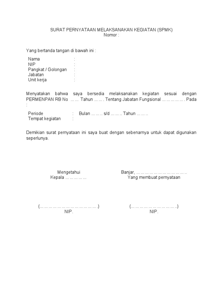Surat Pernyataan Kegiatan Fungsional | PDF