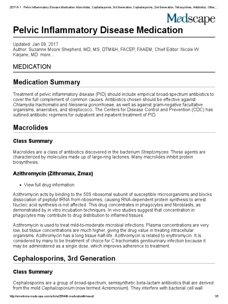 Pelvic Inflammatory Disease Medication PDF Antibiotics Medical