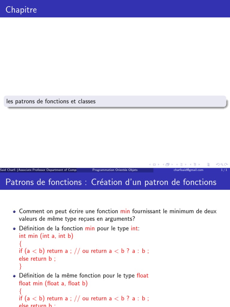 Patrons de fonctions en C++ : min générique | PDF | Classe ...