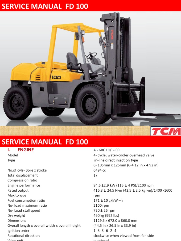 FD100 Forklift Service Manual | PDF | Manual Transmission | Gear