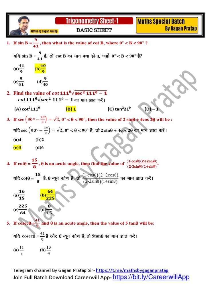 Trigonometry Problem Set Solutions | PDF | Geometric Measurement ...