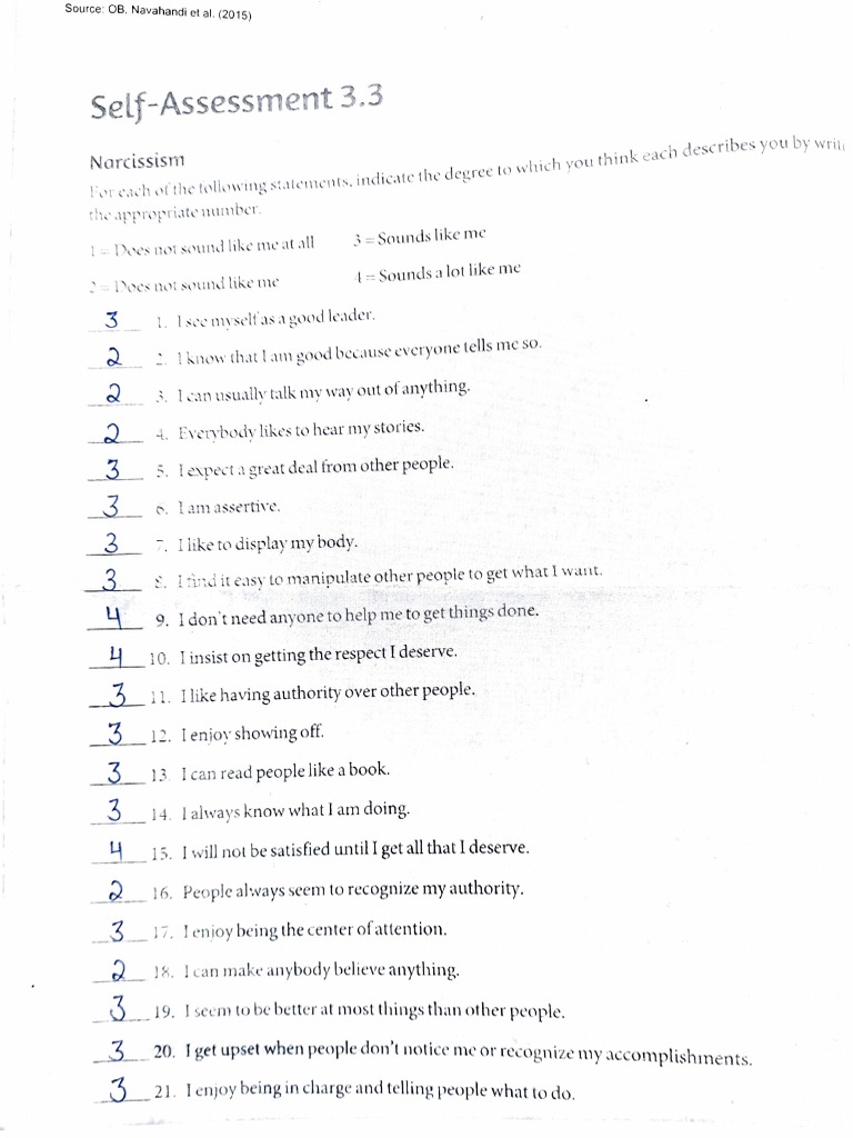 Narcissism Test Pdf Self Improvement