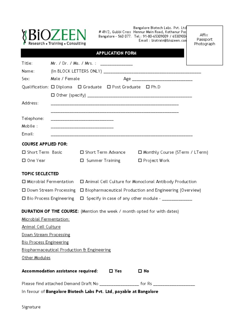 Biotech Course Application Form | PDF | Career & Growth | Sports ...