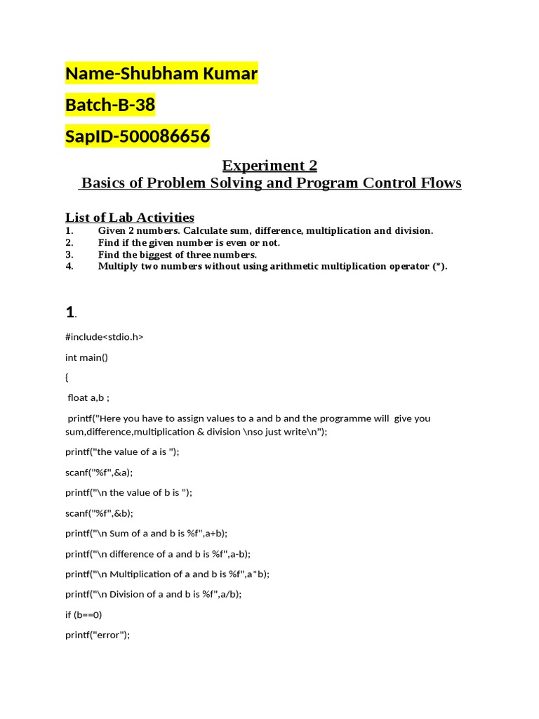 PPL Lab Assignment Code | PDF | Pointer (Computer Programming) | Area