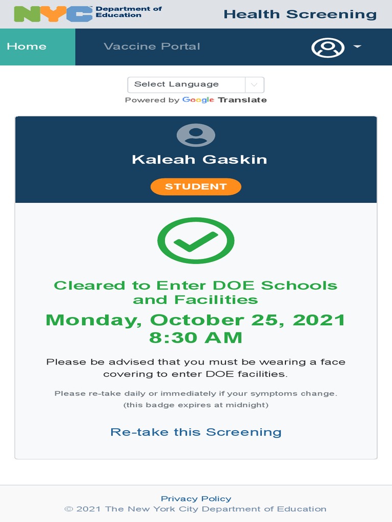 NYC DOE Health Screening PDF