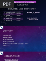 Data Types Used in JAVA Vs C++