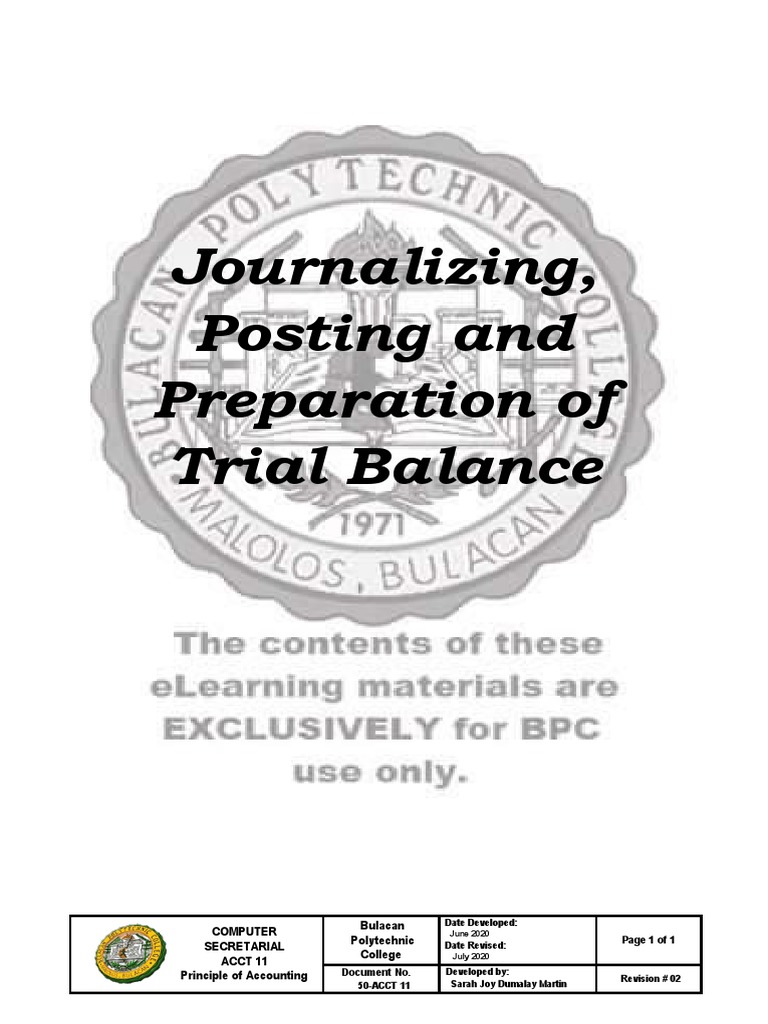 Journalizing and Trial Balance Guide | PDF | Debits And Credits | Expense