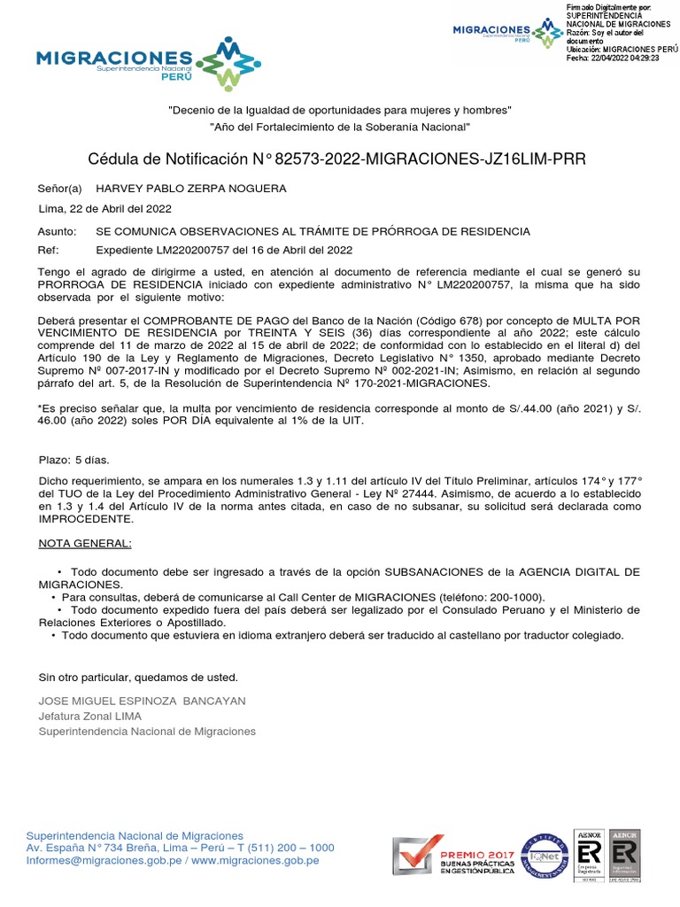 Notificacion MIGRACIONES | PDF | Gobierno | Justicia