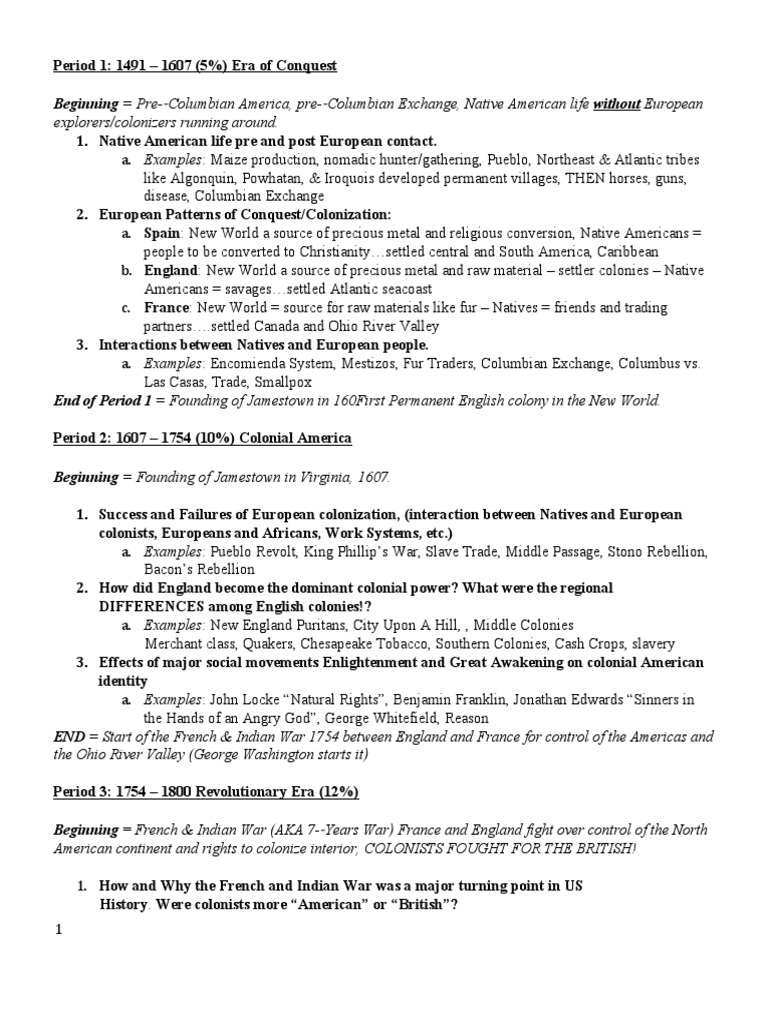 APUSH Short Study Guide | Download Free PDF | European Colonization Of ...