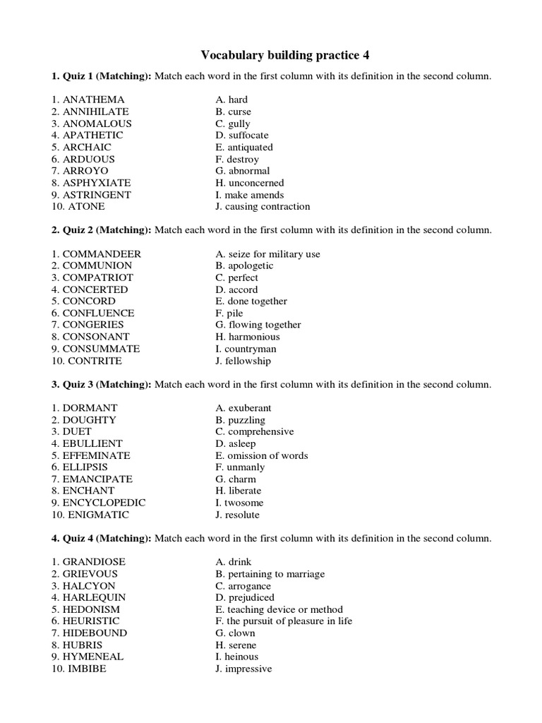 Vocab Building Practice 4 PDF Lexicology Lexicography