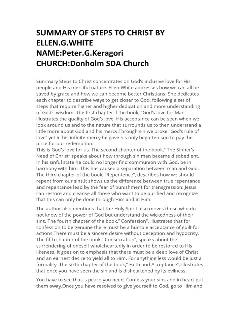 Steps To Christ Summary By Chapters Pdf