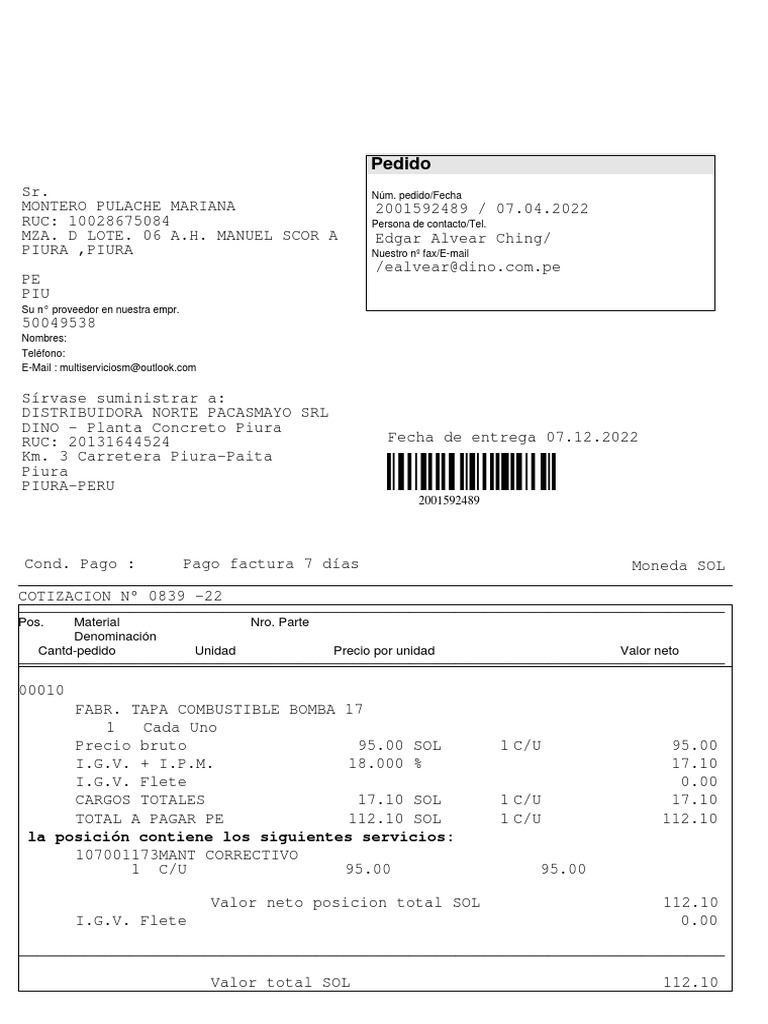 Orden de Compra 2001592489 | PDF | Daños y perjuicios | Business