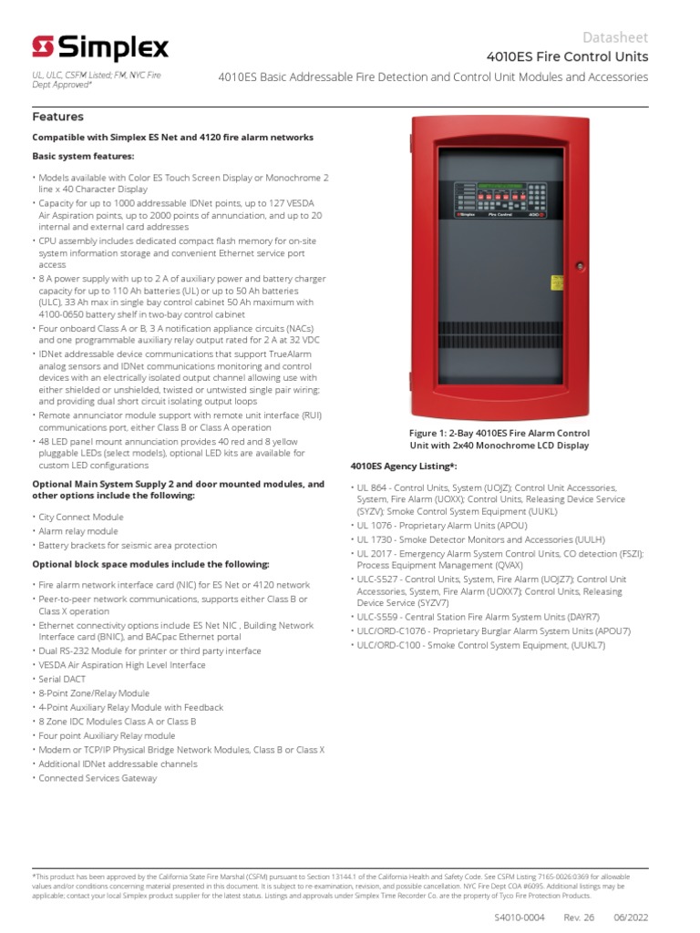 Simplex 40100004 PDF Security Alarm Touchscreen