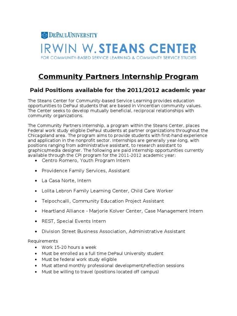 Community Partners Internship Program | PDF | Social Science