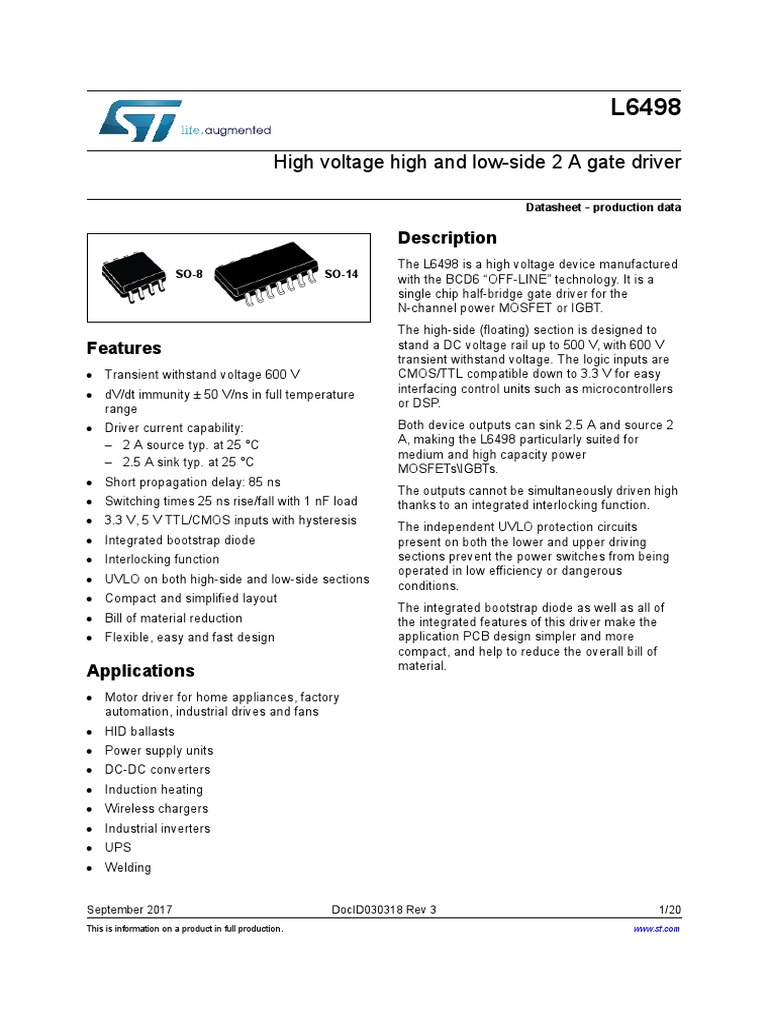 l6498 1849607 STMicroelectronics | PDF | Mosfet | Electronic Circuits