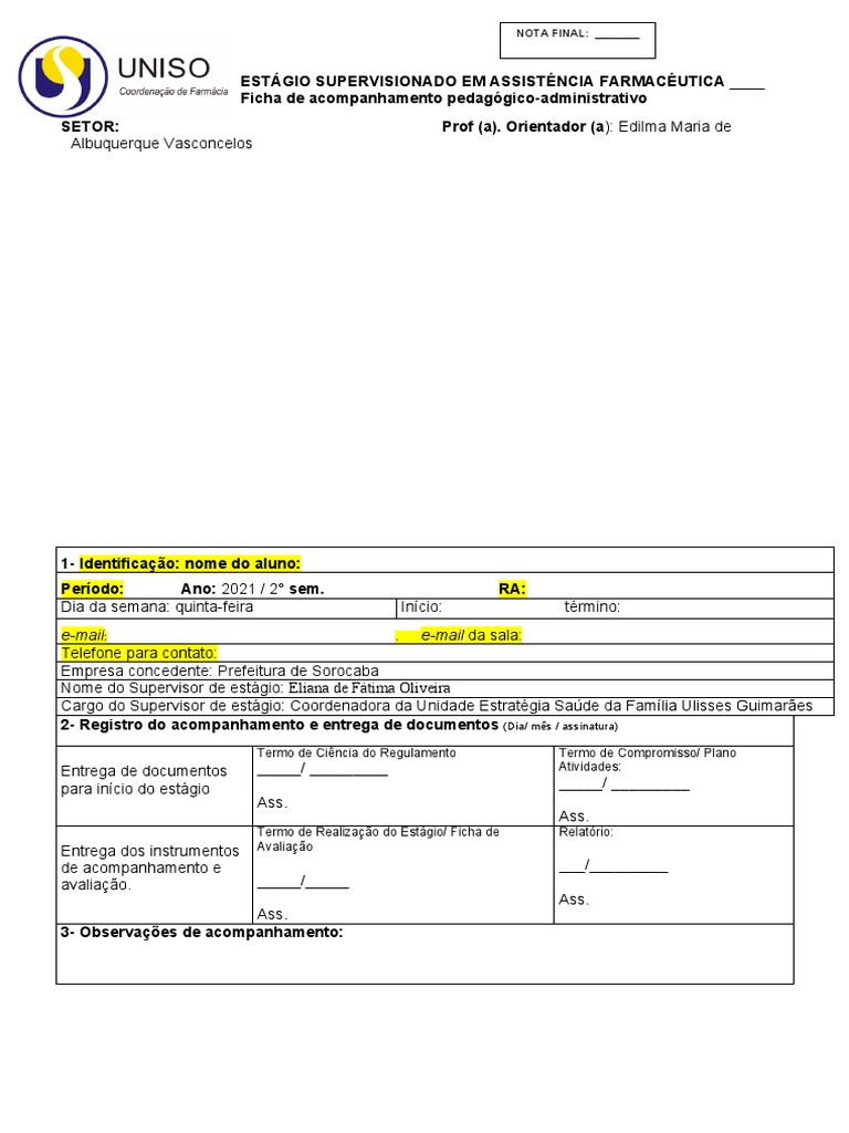 Ficha de Acompanhamento ESAF 2022 | PDF
