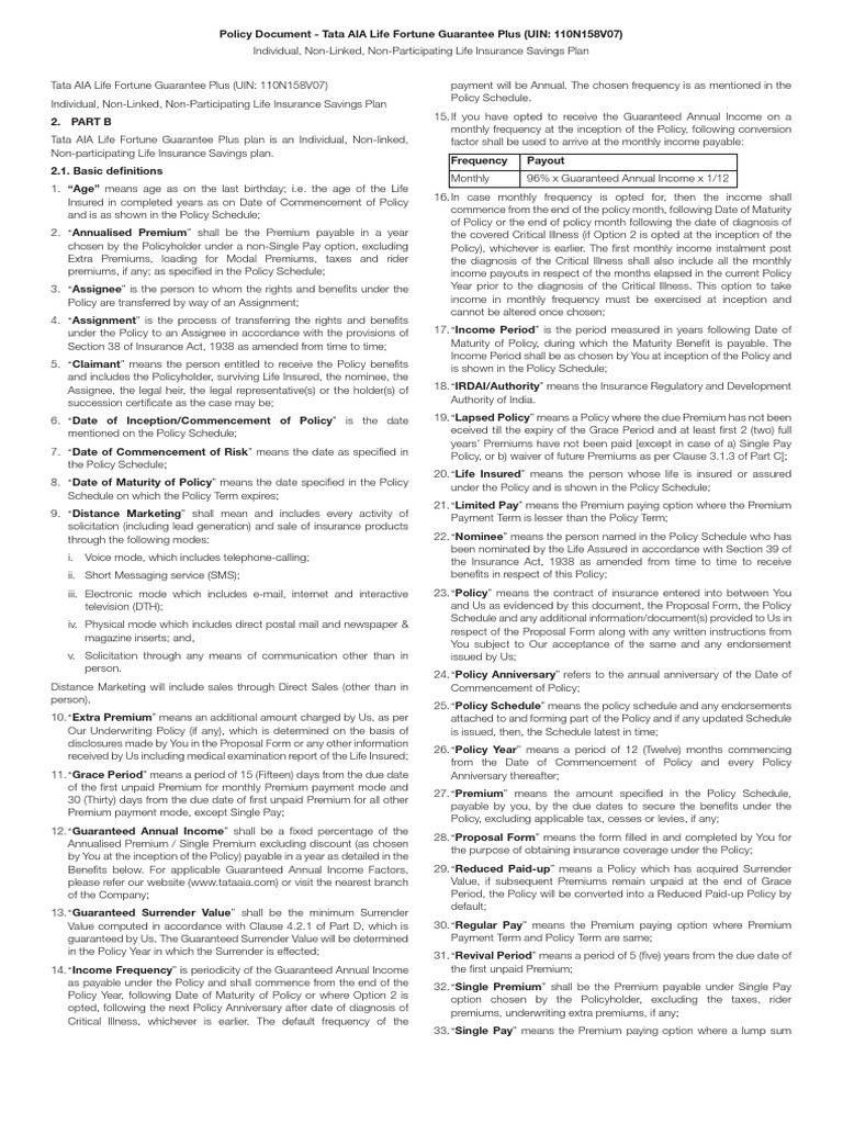 tata-aia-life-fortune-guarantee-plus-plan-summary-pdf-insurance