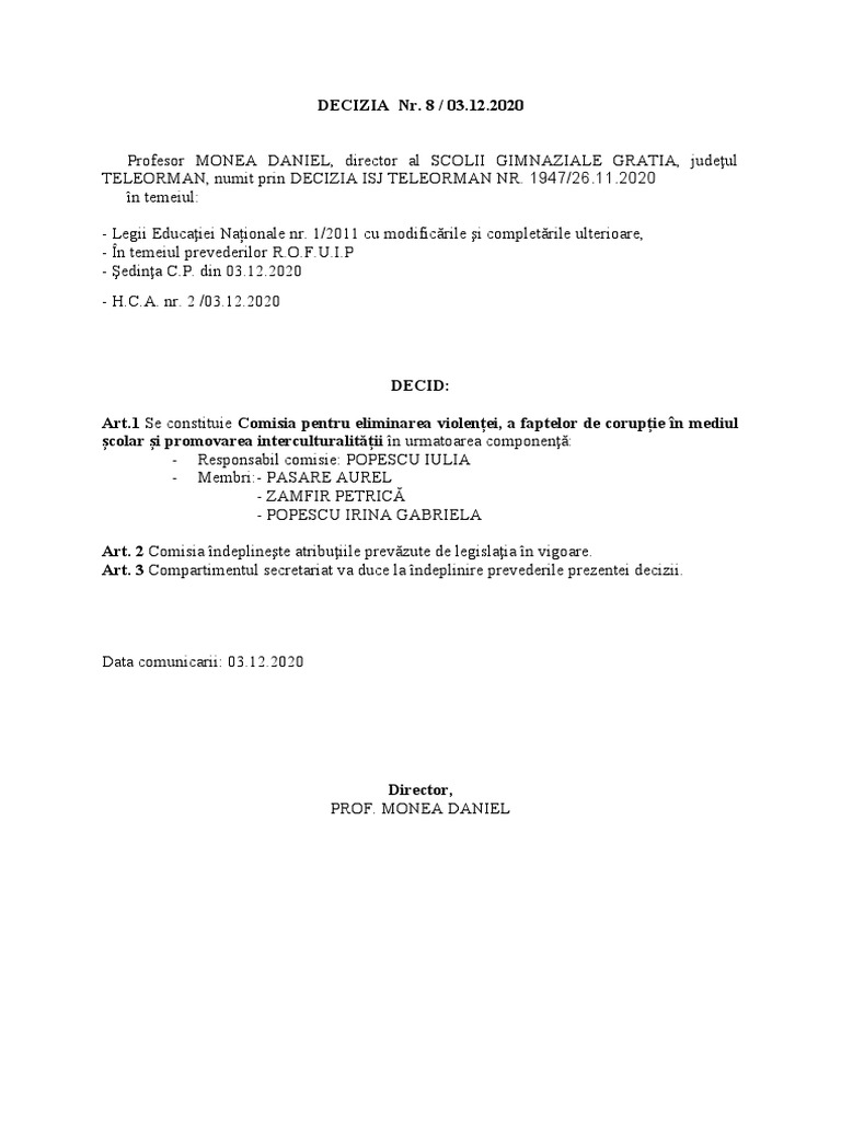 Decizie comisie de violenta pdf