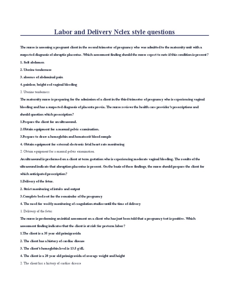 Labor and delivery nclex style questions pdf